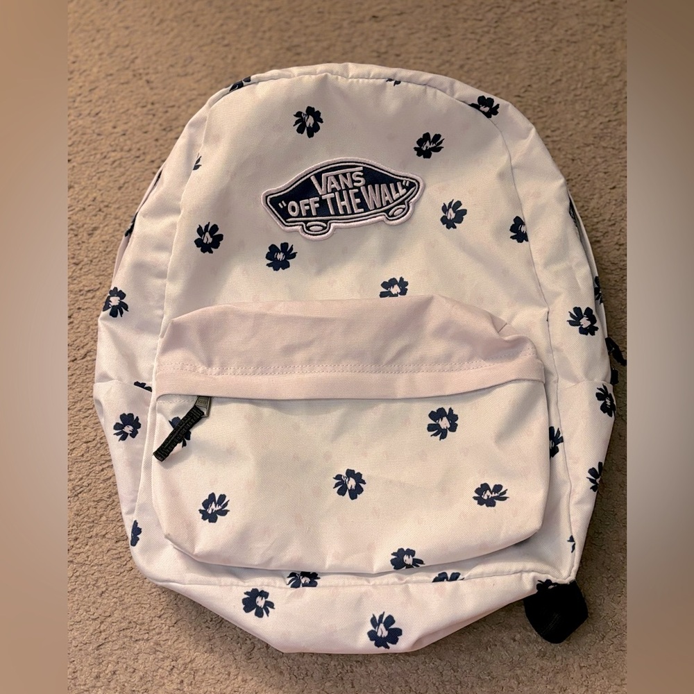 Vans off The Wall Realm Backpack Book bag Daisy print Pink white Navy
